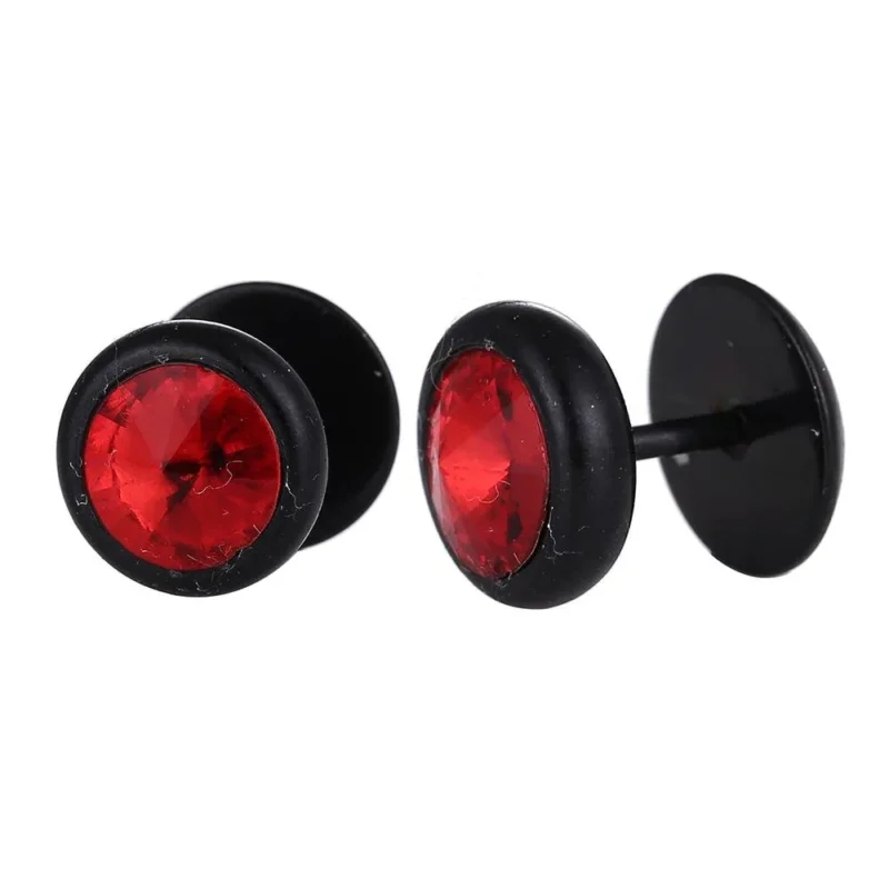 Schraubverschluss Fake Piercing schwarz Expander roter Zirkonia Stein 8 mm Halbrund Edelstahl - chic - net.de