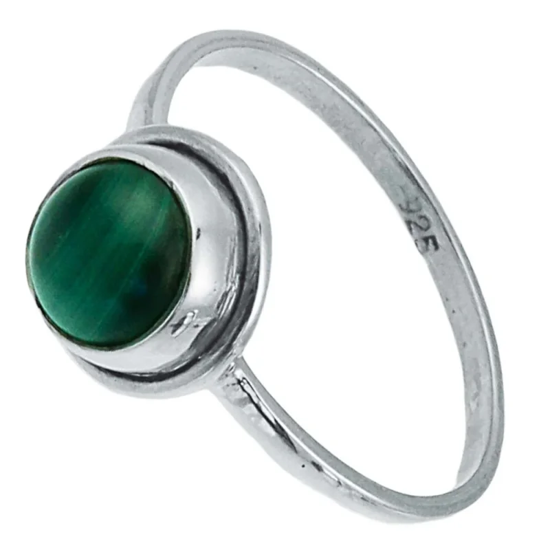 Silberring Malachit 6 mm grün rund Rand 925er Sterling Silber Stein Ringe Schmuck - chic - net.de