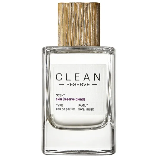 Clean Perfume - Reserve - skin [reserve blend] Parfumflakon mit Holzverschluss vor weißem Hintergrund