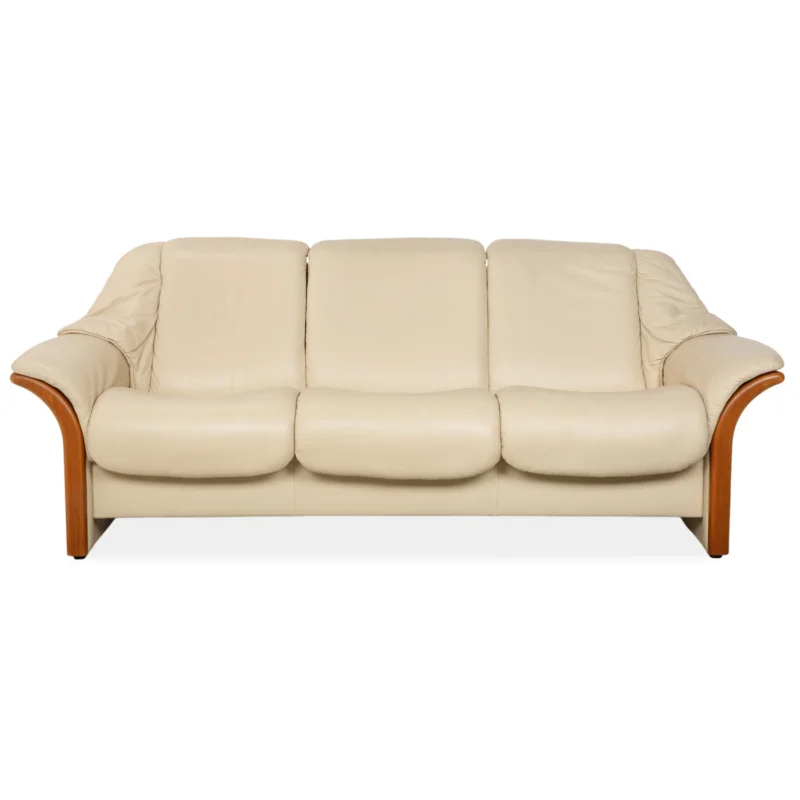 Stressless Oslo Leder Dreisitzer Creme Beige Sofa Couch Holz manuelle Funktion