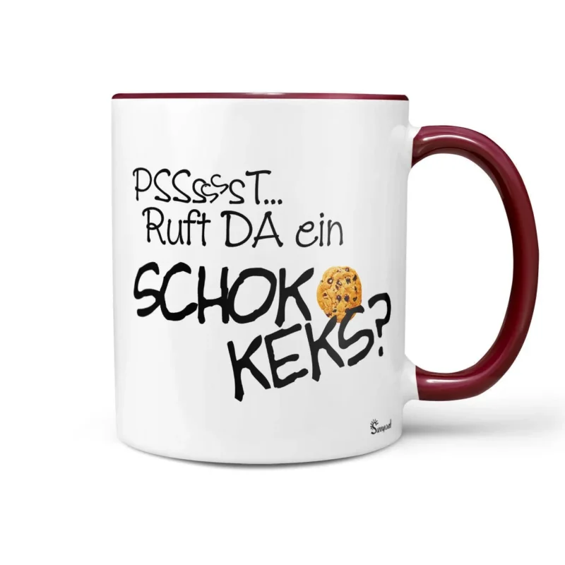 Tasse Schokokeks Spruch – Lustige Kekstasse mit Humor in Rot - Sunnywall - Individualität trifft Design