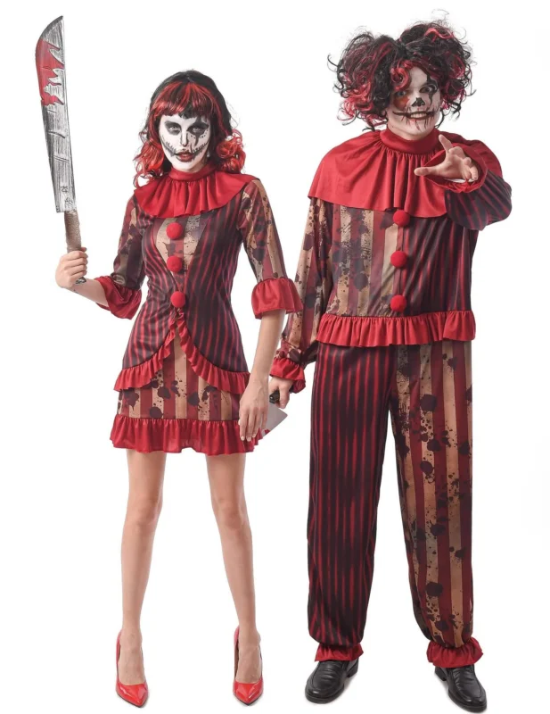 Mörderisches Killerclown-Paarkostüm für Erwachsene rot-braun-schwarz