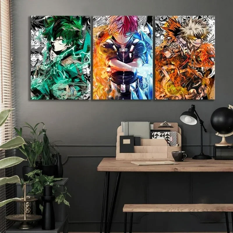 My Hero Academia Anime – 3-teiliges Leinwandbild-Wandbild-Modularposter